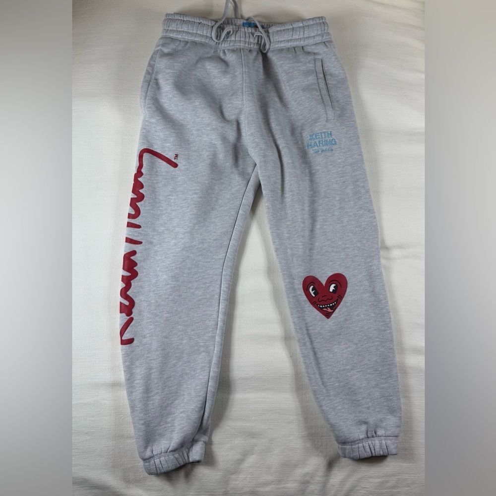 Keith‎ Haring x Shoe Palace Mens Gray Heart Graphic Fleece Jogger Sweatpants L